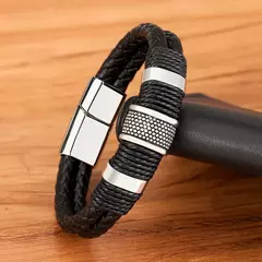 Xqni tecido corda de couro wrap estilo especial clássico de aço inoxidável pulseira de couro dos homens double-layer design diy personalização - comprar online