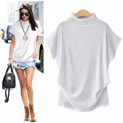 Camisa de gola alta de algodão manga curta, casual, Plus Size na internet