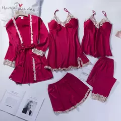 Pijamas Camisola, Kimono Roupão Vestido, Cetim Lady Nighty Renda Patchwork - loja online