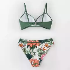 Biquíni floral feminino sexy tanga duas peças