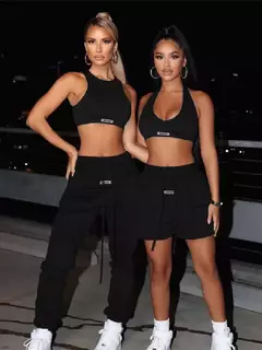 Conjunto de esportes, top curto e calças com cordão, treino, fitness, 2 pçs - comprar online