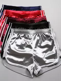 Shorts finos e sedosos femininos, cintura alta, casual