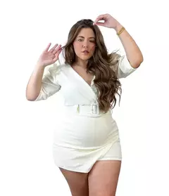 Macaquinho Feminino Plus Size Manga Bufante Curto Saia Curta na internet