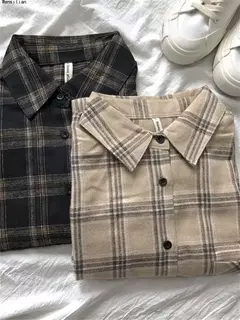 Camisa Xadrez Oversized Feminina, Moda Coreana na internet