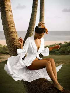 Fitshinling laço retalhos vestido longo beachwear profundo decote em v sexy que - comprar online