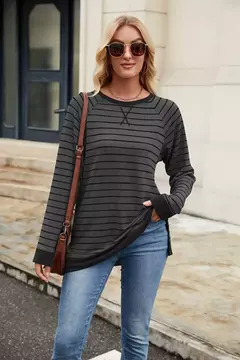 Camisa Feminina Casual de Manga Comprida Sólida Elegante Túnica - comprar online