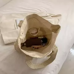 Imagem do Elegante bolsa de tecido, bolsa casual praia, alça superior, grande capacidade