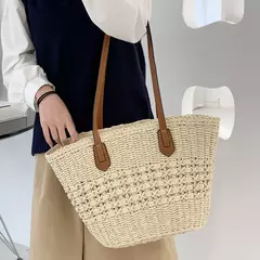 Elegante bolsa de tecido, bolsa casual praia, alça superior, grande capacidade - loja online