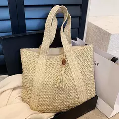 Elegante bolsa de tecido, bolsa casual praia, alça superior, grande capacidade - loja online