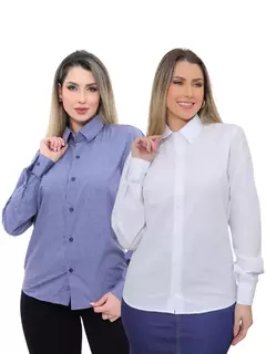 KIT Feminino 2 Peças - Camisa Social Premium Tipo Linho Azul Cobalto e Camisa Social Slim - Smartshopstores Boutique