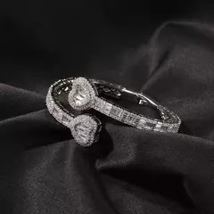 Baguette coração manguito pulseira micro palhado bling cúbico 6mm - loja online