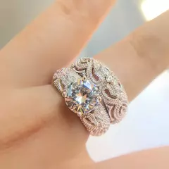 Anel de cristal, prata esterlina 925, Moda luxo