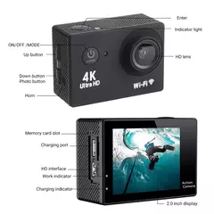 Câmera de Ação Ultra HD, Capacete Impermeável, Gravação de Vídeo, Câmera Esportiva, WiFi, 2,0", 170 D, 720 P, 30fps - comprar online
