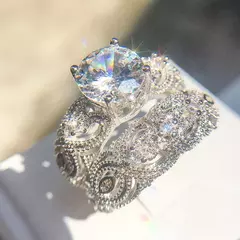 Anel de cristal, prata esterlina 925, Moda luxo