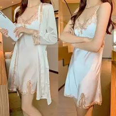 Renda Patchwork Pijamas Camisola, Kimono Roupão Vestido, Cetim Lady Nighty e Ro