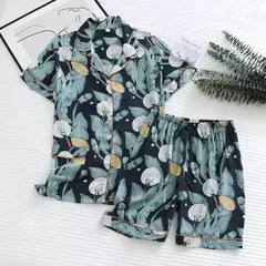 Primavera/verão novo 100% viscose pijama de calça e blusa manga comprida - loja online