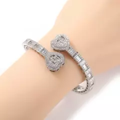 Baguette coração manguito pulseira micro palhado bling cúbico 6mm na internet
