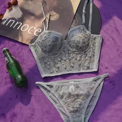 Imagem do Conjunto Lingerie Francesa Feminina, Roupa Interior Sexy, Renda Bordada