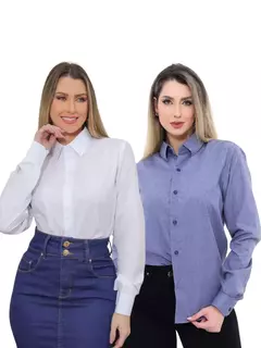 KIT Feminino 2 Peças - Camisa Social Premium Tipo Linho Azul Cobalto e Camisa Social Slim - comprar online
