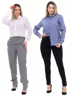 Imagem do KIT Feminino 2 Peças - Camisa Social Premium Tipo Linho Azul Cobalto e Camisa Social Slim
