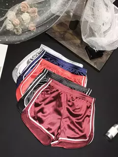 Shorts finos e sedosos femininos, cintura alta, casual na internet