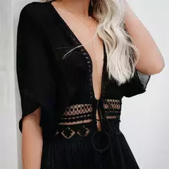Saiada de praia sólido preto branco rendas beachwear na internet