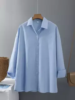 Camisa feminina de botões de manga comprida, blusas 100% algodão - comprar online