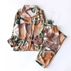 Primavera/verão novo 100% viscose pijama de calça e blusa manga comprida na internet
