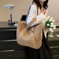 Elegante bolsa de tecido, bolsa casual praia, alça superior, grande capacidade na internet