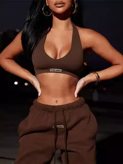 Imagem do Conjunto de esportes, top curto e calças com cordão, treino, fitness, 2 pçs
