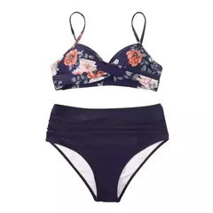 Biquíni feminino sexy com estampa de folhas, roupa de banho na internet