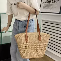 Elegante bolsa de tecido, bolsa casual praia, alça superior, grande capacidade