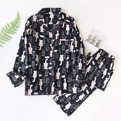 Imagem do Primavera/verão novo 100% viscose pijama de calça e blusa manga comprida