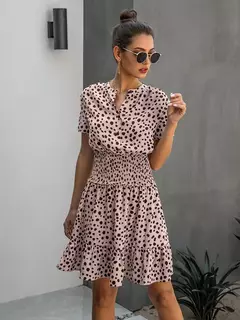 Vestido feminino de oncinha com babado, casual na internet