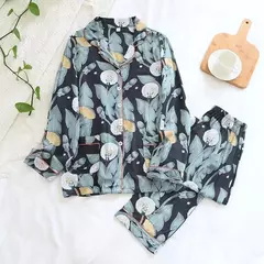 Primavera/verão novo 100% viscose pijama de calça e blusa manga comprida na internet