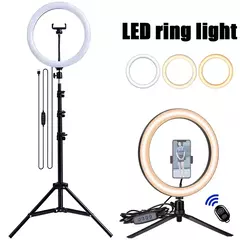 Ring Light LED regulável para selfies com tripé, luz quente e fria - comprar online