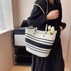 Elegante bolsa de tecido, bolsa casual praia, alça superior, grande capacidade - comprar online