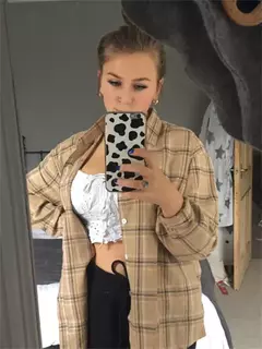 Camisa xadrez oversize para as mulheres, blusa de manga longa, moda coreana - loja online