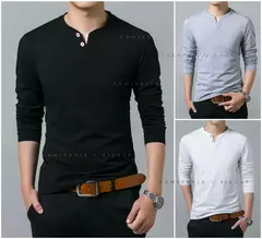 CAMISETA HENLEY CANELADA SLIM FIT MANGA LONGA - Smartshopstores Boutique