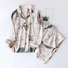 Primavera/verão novo 100% viscose pijama de calça e blusa manga comprida na internet