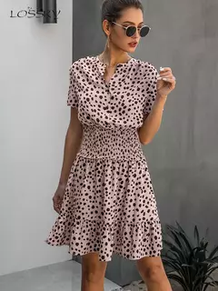 Vestido feminino de oncinha com babado, casual