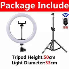 Ring Light LED regulável para selfies com tripé, luz quente e fria