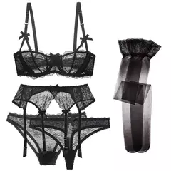 Sexy Sutiãs e Ligas de Renda, Plus Size, Calcinhas, Tangas, Meias, 5 pcs