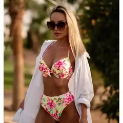 Biquíni feminino sexy com estampa de folhas, roupa de banho - loja online