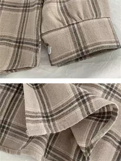 Imagem do Camisa xadrez oversize para as mulheres, blusa de manga longa, moda coreana
