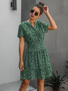 Vestido feminino de oncinha com babado, casual