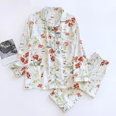 Primavera/verão novo 100% viscose pijama de calça e blusa manga comprida
