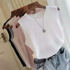 Blusa feminina de malha com decote em O, camisa sem mangas, roupas femininas, to - comprar online