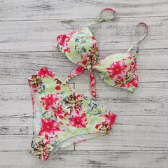 Biquíni feminino sexy com estampa de folhas, roupa de banho