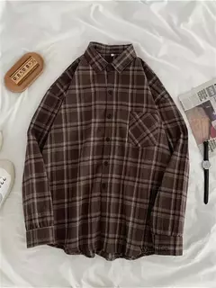 Camisa Xadrez Oversized Feminina, Moda Coreana - loja online